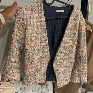 Anthropologie Samantha Dru Made in USA Daisy Open Front Tweed Blazer Jacket  XS